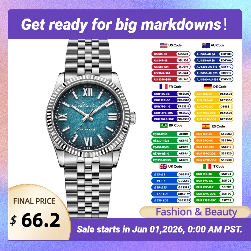 ADDIESDIVE High-End Luxury Women's Watch 36mm Sapphire Luminous Elegant Lady Wristwatch 100m Waterproof Stainless Steel Watches
ADDIESDIVE High-End Luxury Women's Watch 36mm Sapphire Luminous Elegant Lady Wristwatch 100m Waterproof Stainless Steel Watches