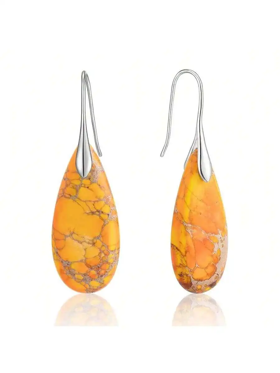 Orange And Yellow Veined Teardrop Stone Dangle Earrings With Hook Closure For Women
Orange And Yellow Veined Teardrop Stone Dangle Earrings With Hook Closure For Women