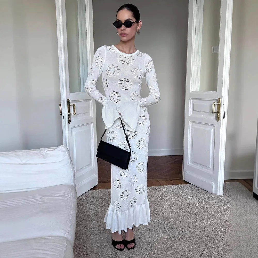 New temperament white slim fit dress for women in spring elegant long style pullover lotus leaf edge skirt for women
New temperament white slim fit dress for women in spring elegant long style pullover lotus leaf edge skirt for women