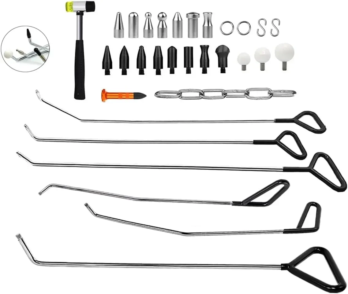 Professional 31PCS Stainless Steel Rods Paintless Dent Removal Kit - Premium Paintless Dent Removal Tool for Removing Car Dents
Professional 31PCS Stainless Steel Rods Paintless Dent Removal Kit - Premium Paintless Dent Removal Tool for Removing Car Dents