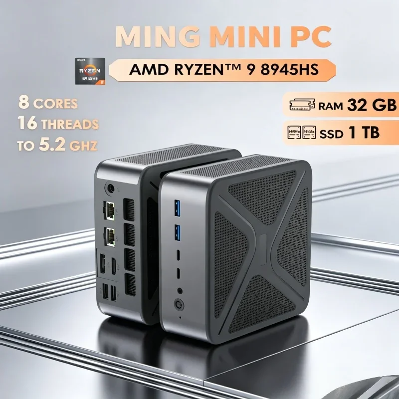 2*DDR5 GH8 Mini Desktop Full Interfaces AMD Ryzen9 8945HS WIFI6 BT5.2 Dual M.2 NVME 8K Host PC
2*DDR5 GH8 Mini Desktop Full Interfaces AMD Ryzen9 8945HS WIFI6 BT5.2 Dual M.2 NVME 8K Host PC