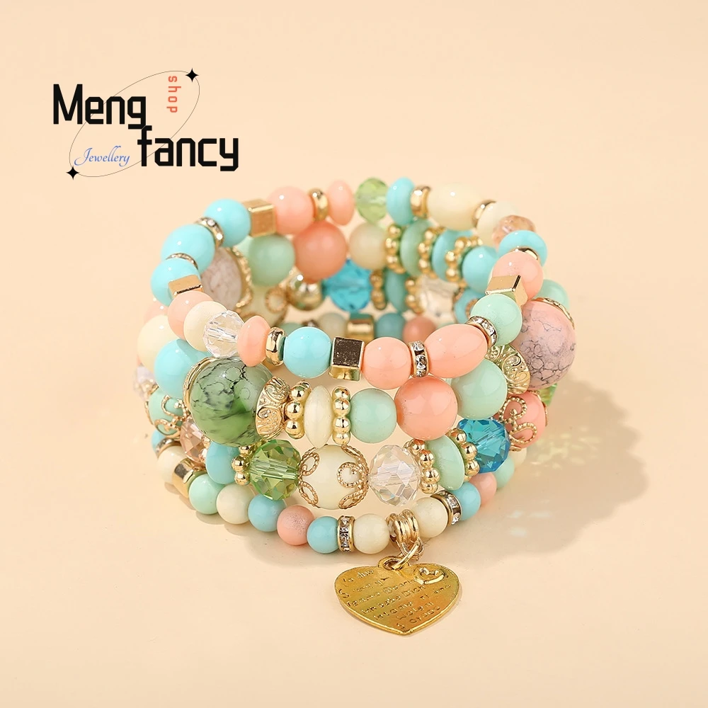 New Multi-color Heart-shaped Crystal Pendant, Retro Ethnic Style, Fashionable And Exquisite Women's Bracelet Beaded Jewelry
New Multi-color Heart-shaped Crystal Pendant, Retro Ethnic Style, Fashionable And Exquisite Women's Bracelet Beaded Jewelry