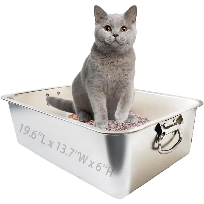 Stainless Steel Cat Litter Box XXL Metal High Sided Cat Pan with Handles Large Stainless Steel Box Indoor Litter Tray Kitten
Stainless Steel Cat Litter Box XXL Metal High Sided Cat Pan with Handles Large Stainless Steel Box Indoor Litter Tray Kitten