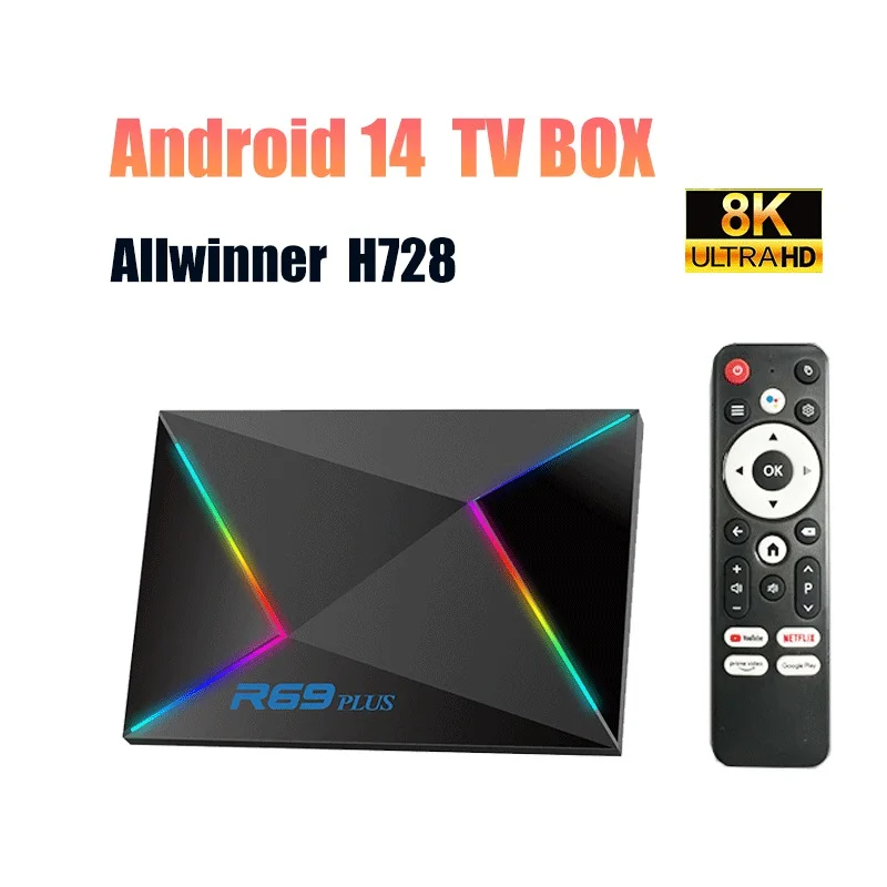 Android Box R69 Plus Android 14 Allwinner H728 1000M Remote Smart Set Top Box Media Player 8K BT5.0 Wifi6 Home TV Box
Android Box R69 Plus Android 14 Allwinner H728 1000M Remote Smart Set Top Box Media Player 8K BT5.0 Wifi6 Home TV Box