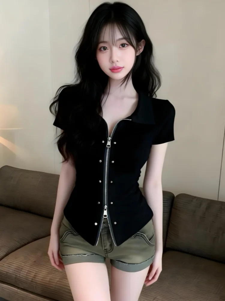 Slim Fit Zipper Short Sleeve Shirt Women's Summer New Style Elegantly Designed Fashionable Personalized Korean Commute Style Top
Slim Fit Zipper Short Sleeve Shirt Women's Summer New Style Elegantly Designed Fashionable Personalized Korean Commute Style Top