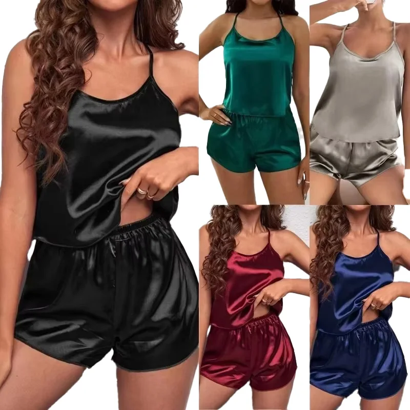 Women's Sleepwear Sexy Lace Satin Pajama Sets Nightwear Sleeveless Tops+Shorts 2 Pcs Sets Pyjama Sets for Women PijAMA
Women's Sleepwear Sexy Lace Satin Pajama Sets Nightwear Sleeveless Tops+Shorts 2 Pcs Sets Pyjama Sets for Women PijAMA