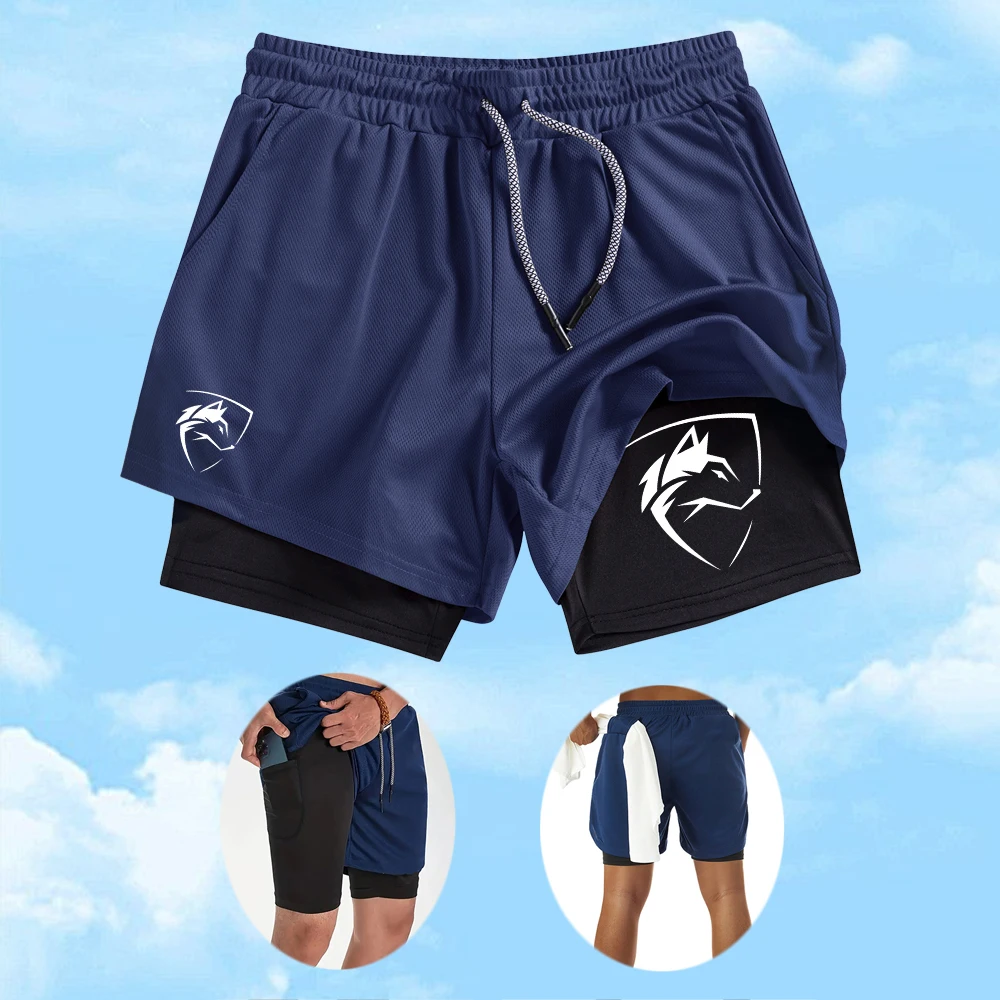 Men's Wolf Head Logo Print 2 In 1 Quick Dry Sports Shorts Drawstring Beach Shorts Summer Cycling Shorts With Inner Phone Pocket
Men's Wolf Head Logo Print 2 In 1 Quick Dry Sports Shorts Drawstring Beach Shorts Summer Cycling Shorts With Inner Phone Pocket