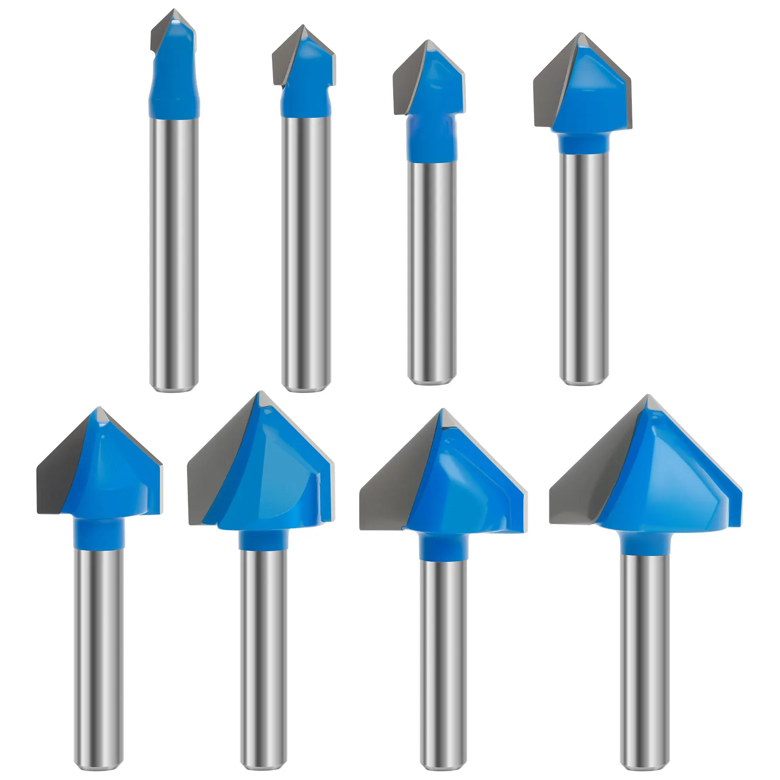 8Pcs 90 Degree 1/4 Inch Shank V Carve CNC Router Bit V Groove Router Bit Set Woodworking Tool for Cutting Grooving
8Pcs 90 Degree 1/4 Inch Shank V Carve CNC Router Bit V Groove Router Bit Set Woodworking Tool for Cutting Grooving