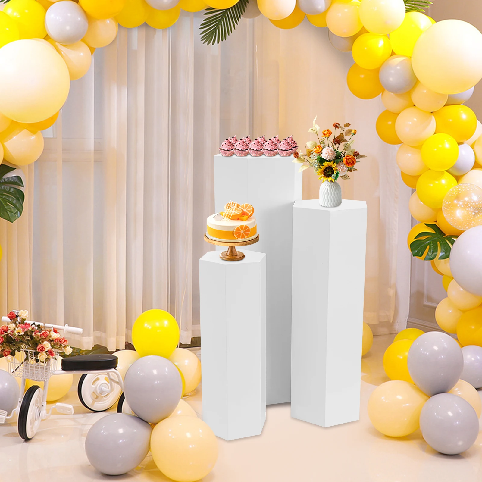 3Pcs Metal Display Pillar, Wedding Pillar, Hexagonal Cake and Flower Display Stand
3Pcs Metal Display Pillar, Wedding Pillar, Hexagonal Cake and Flower Display Stand