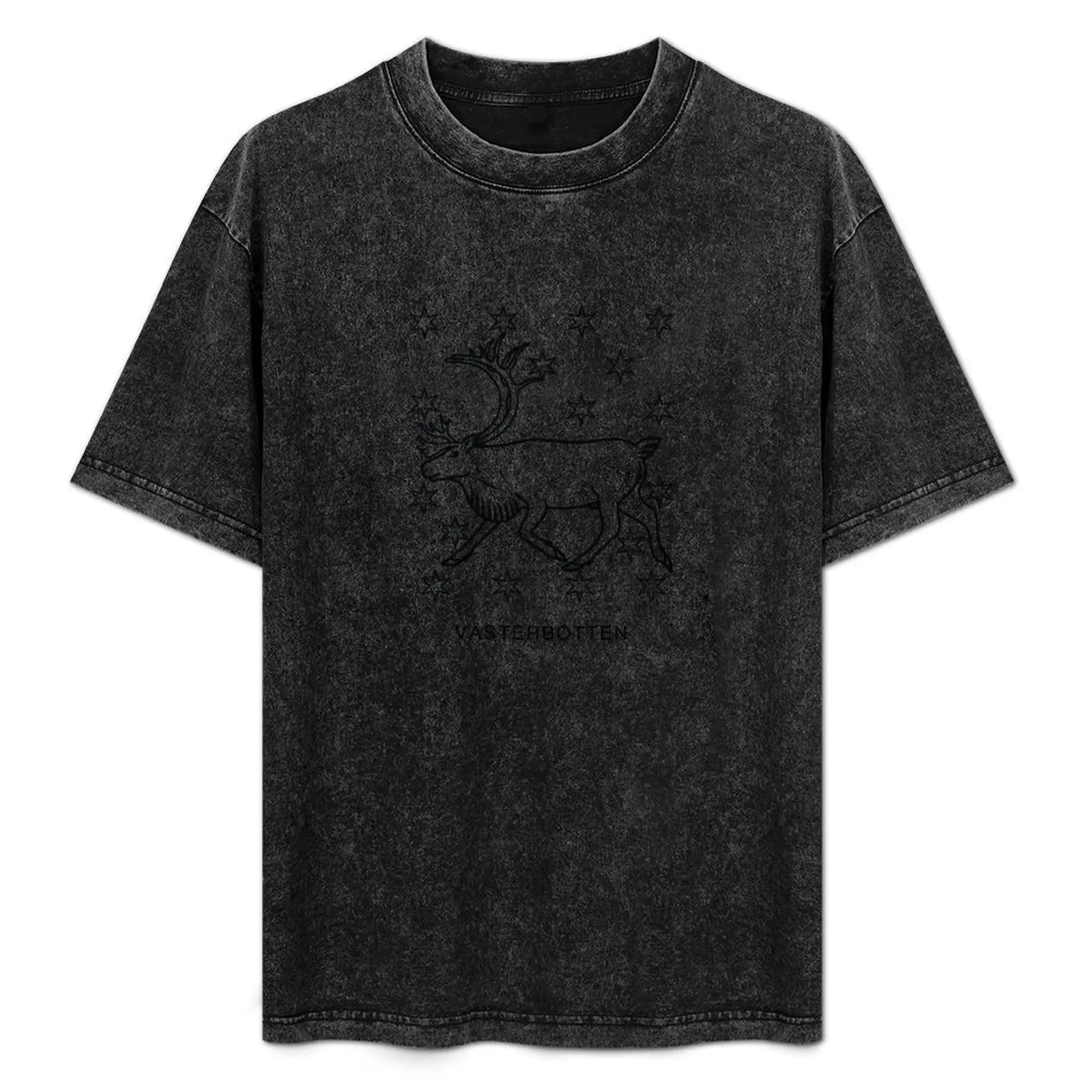 Reindeer and Stary Night Sky, the Crest of Vsterbotten, Sweden, Black Print (Svenska Landskap) T-Shirt
Reindeer and Stary Night Sky, the Crest of Vsterbotten, Sweden, Black Print (Svenska Landskap) T-Shirt