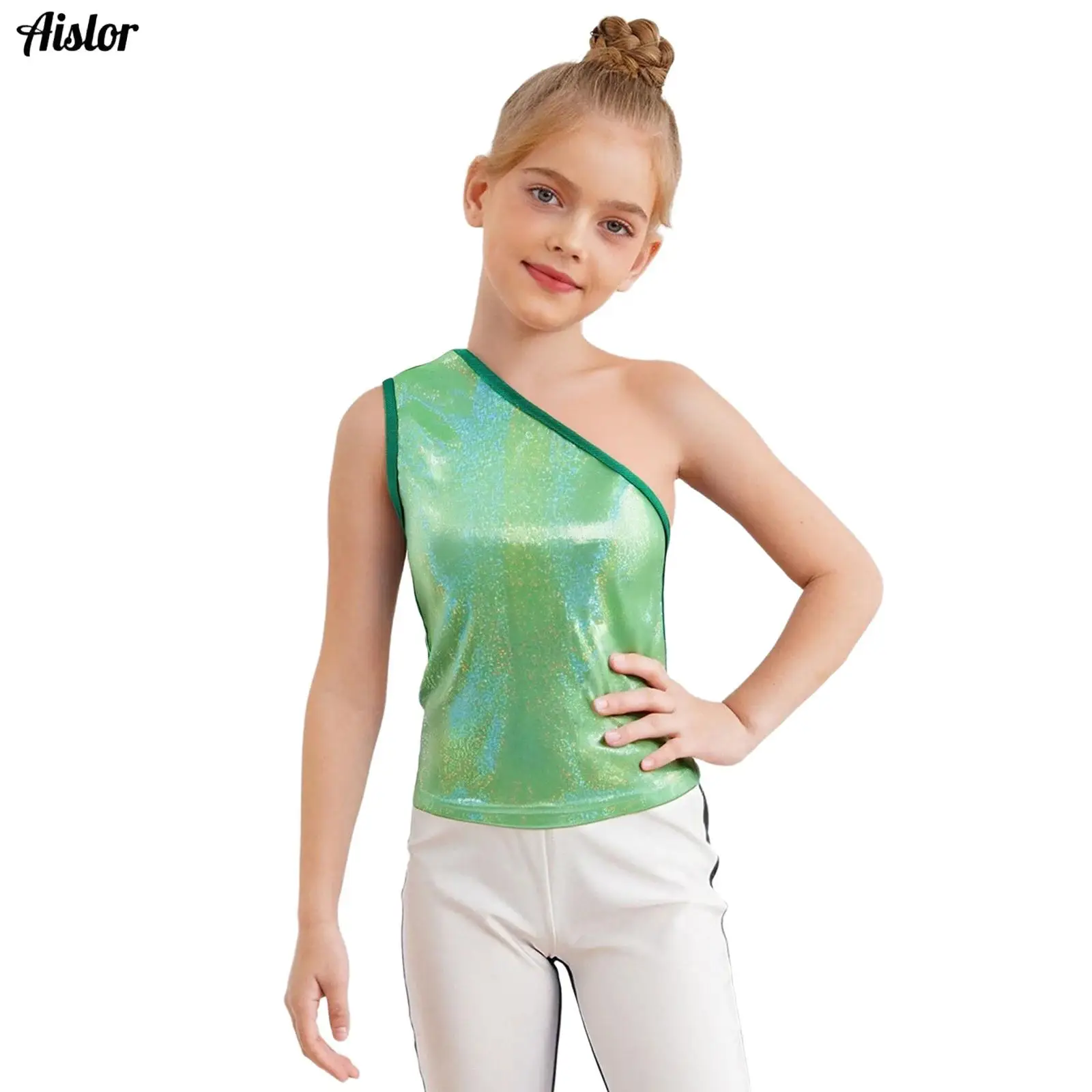 Kids Girls Dance Top Sparkly Metallic Dots Vest One Shoulder Sleeveless Tank Top Cheerleading Jazz Dance Performance Costume
Kids Girls Dance Top Sparkly Metallic Dots Vest One Shoulder Sleeveless Tank Top Cheerleading Jazz Dance Performance Costume