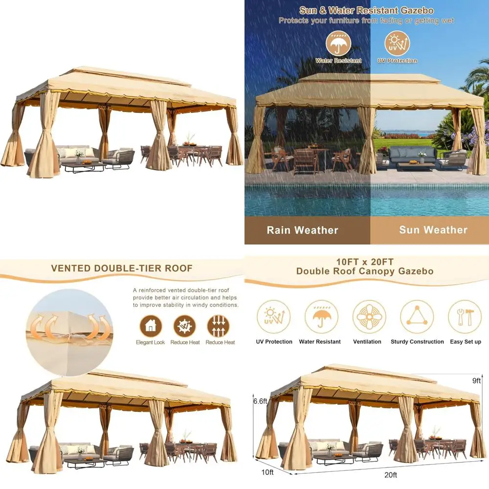 10x20 Khaki Outdoor Canopy Gazebo with Double Roof and Steel Frame, Including Netting and Shade Curtains for Patio and Garden Us
10x20 Khaki Outdoor Canopy Gazebo with Double Roof and Steel Frame, Including Netting and Shade Curtains for Patio and Garden Us