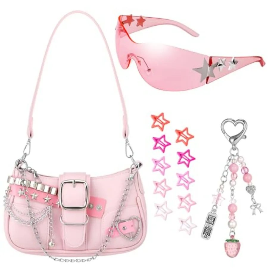 Y2k Cute Shoulder Bag for Women Trendy Goth Mini Purse with Glasses Star Keychain and Hairpin
Y2k Cute Shoulder Bag for Women Trendy Goth Mini Purse with Glasses Star Keychain and Hairpin