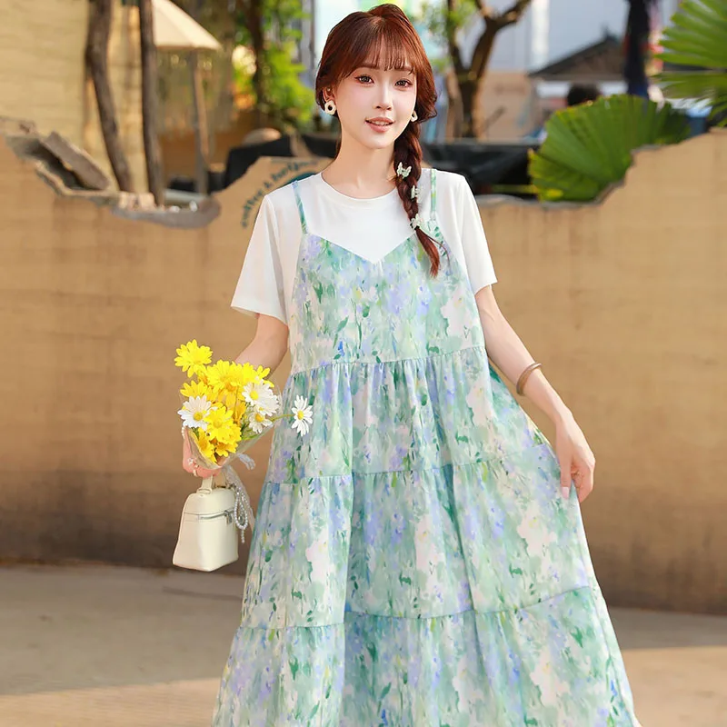 Sweet O-Neck Printed Spliced Fake Two Pieces Floral Dress Female Clothing Summer New Loose Preppy Style Casual Dresses
Sweet O-Neck Printed Spliced Fake Two Pieces Floral Dress Female Clothing Summer New Loose Preppy Style Casual Dresses