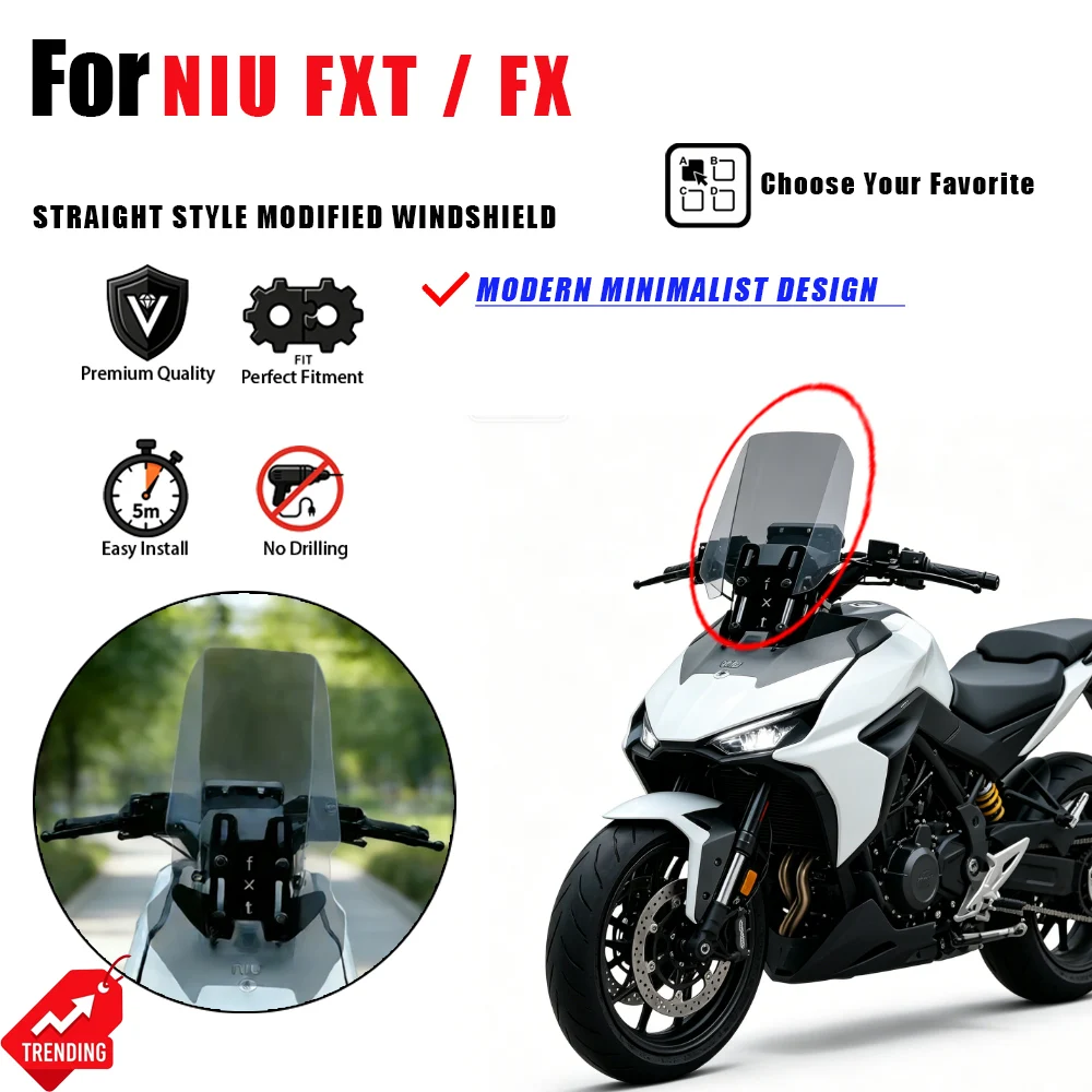 For Niu FXT FX Electric Scooter Windshield Straight Style Modified Front Windscreen Deflector Accesorios Moto Parabrisas Cupula
For Niu FXT FX Electric Scooter Windshield Straight Style Modified Front Windscreen Deflector Accesorios Moto Parabrisas Cupula