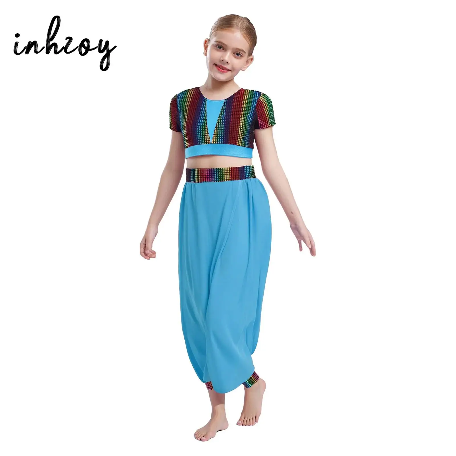 Girls Jazz Dance Outfits Color Block Small-Check Metallic Crop Tops with Elastic Waistband Pants for Dance Competition
Girls Jazz Dance Outfits Color Block Small-Check Metallic Crop Tops with Elastic Waistband Pants for Dance Competition