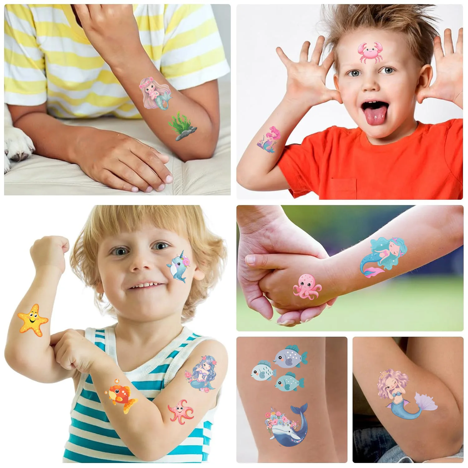 Waterproof Temporary Face Tattoo Stickers Cartoon Children Mermaid Collection Humorous Fun for Birthday Party Decoration Gift
Waterproof Temporary Face Tattoo Stickers Cartoon Children Mermaid Collection Humorous Fun for Birthday Party Decoration Gift