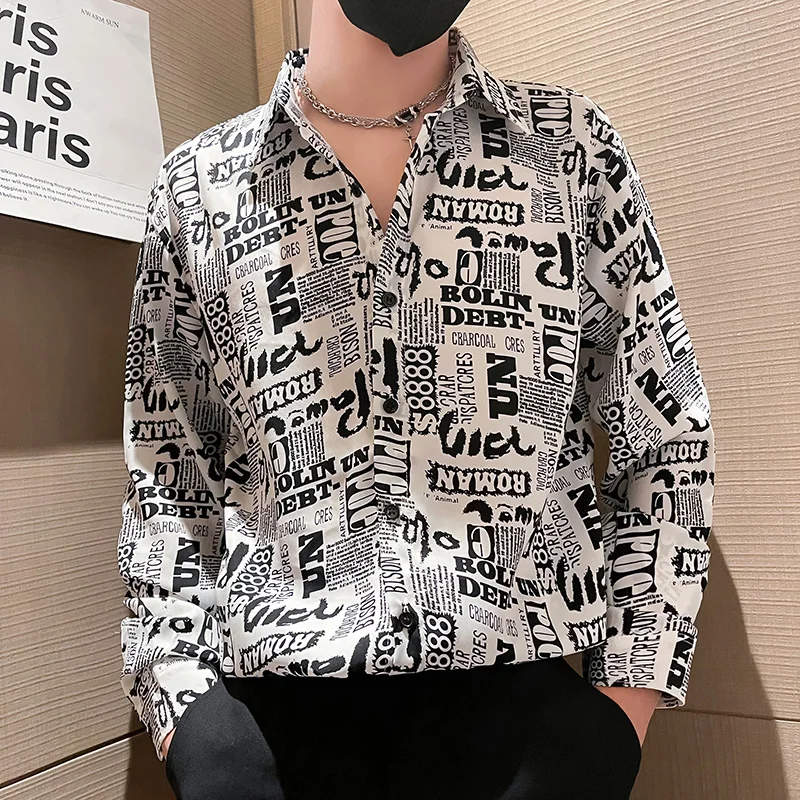 Spring Autumn White Black Printed Long Sleeved Men Casual Shirts Fashion Handsome Buttons Lapel Male Shirt Streetwear Plus Szie
Spring Autumn White Black Printed Long Sleeved Men Casual Shirts Fashion Handsome Buttons Lapel Male Shirt Streetwear Plus Szie