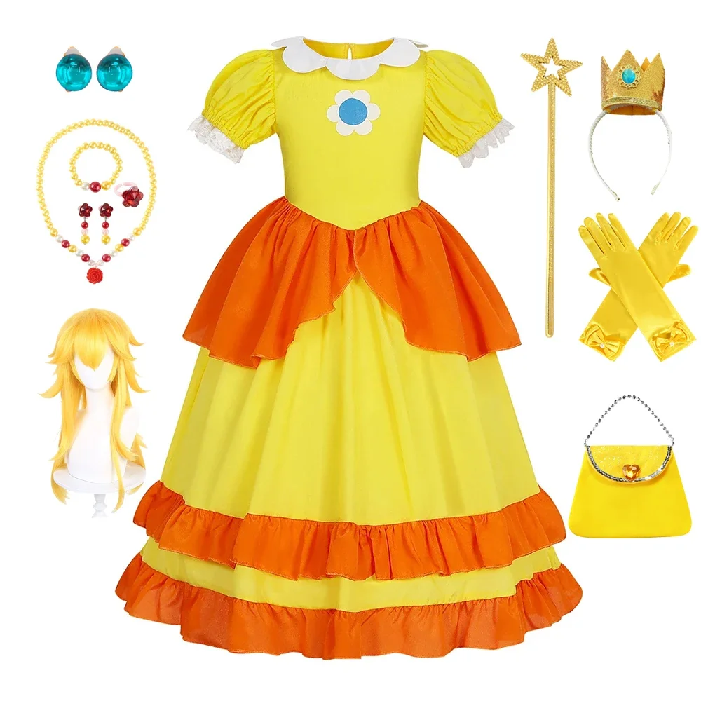 Princess Cosplay Peach Costume Girls Yellow Dress Children Birthday Theme Party Carnival Fancy Wig Uniforms Clothing
Princess Cosplay Peach Costume Girls Yellow Dress Children Birthday Theme Party Carnival Fancy Wig Uniforms Clothing