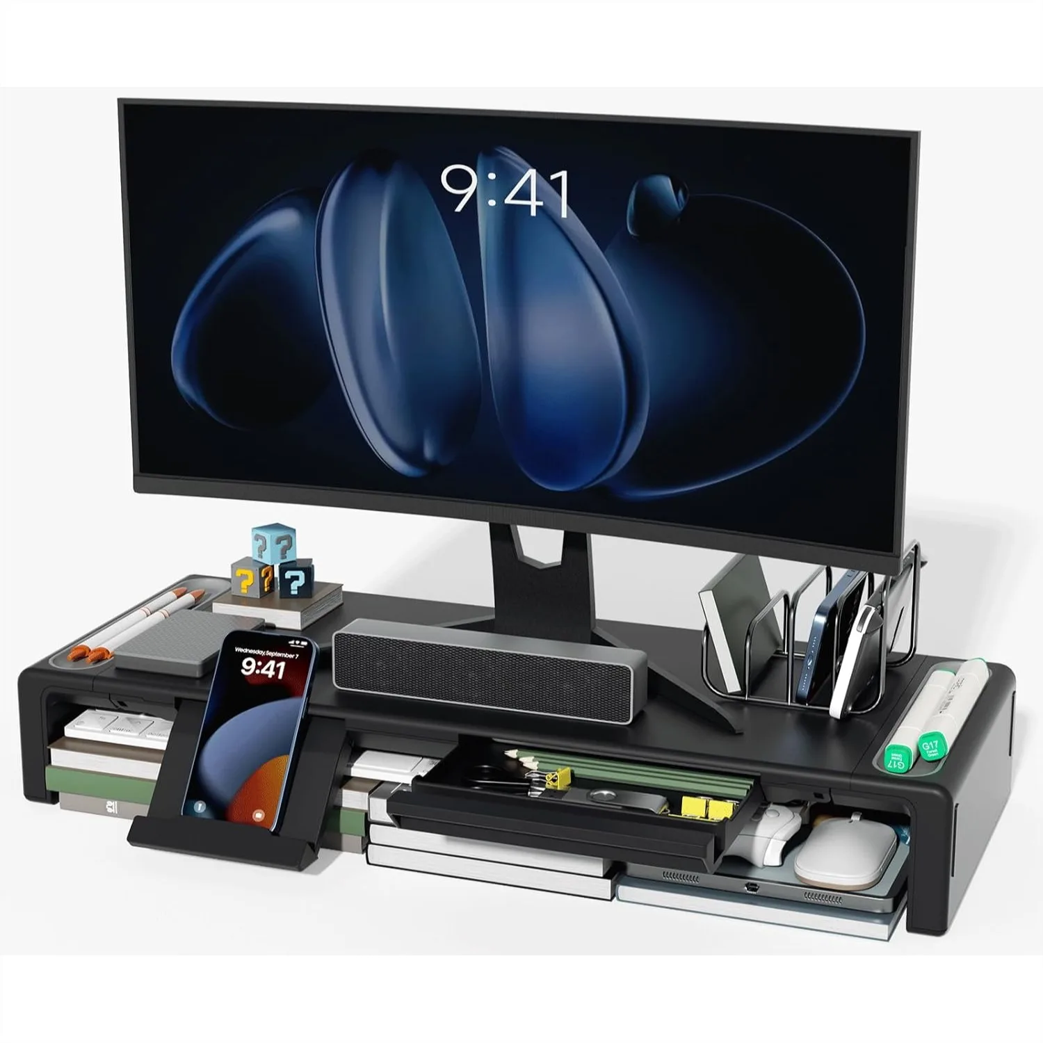 Monitor Stand Riser, Foldable Adjustable Computer Stand with Drawer & Phone Holder, Space Saving Desk Organizer for Laptop
Monitor Stand Riser, Foldable Adjustable Computer Stand with Drawer & Phone Holder, Space Saving Desk Organizer for Laptop