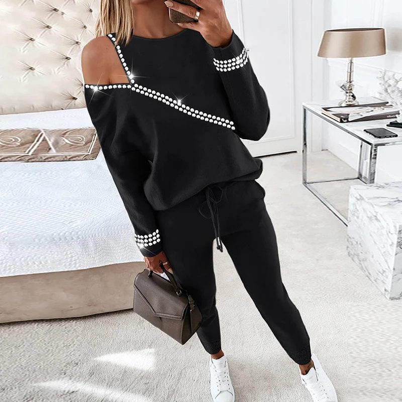 Sexy Shiny Diamond Off Shoulder Top & Drawstring Pants Suits Women O-neck Hollow Sweatshirt Sets Fall Winter Long Sleeve Outfits
Sexy Shiny Diamond Off Shoulder Top & Drawstring Pants Suits Women O-neck Hollow Sweatshirt Sets Fall Winter Long Sleeve Outfits
