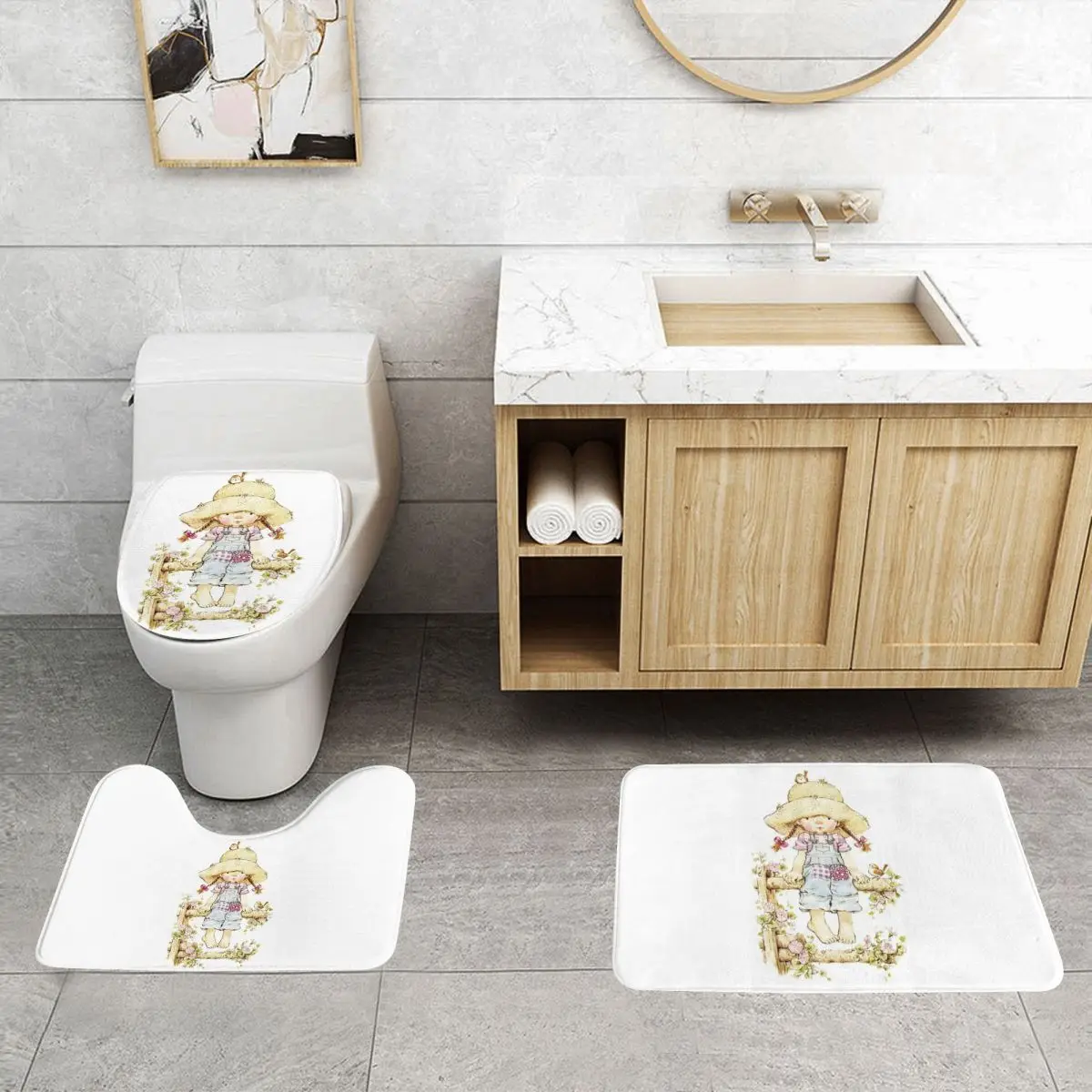 Kawaii Sarah Kay, 3-х предметный коврик для ванной, набор для ванной комнаты, крышка для унитаза, домашний декор, нескользящий ковер, напольный коврик
Kawaii Sarah Kay, 3-х предметный коврик для ванной, набор для ванной комнаты, крышка для унитаза, домашний декор, нескользящий ковер, напольный коврик