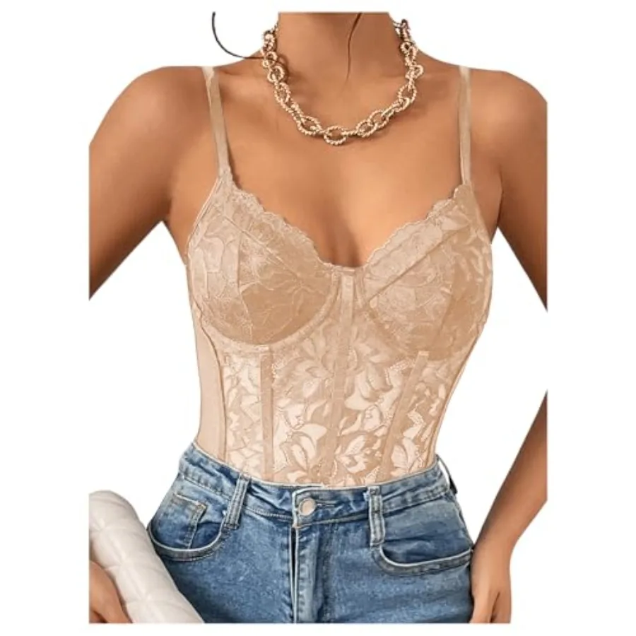 Milumia Women's Sexy Sheer Mesh Lace Bodysuit Spaghetti Strap Bustier Corset Tops Rave Party Club
Milumia Women's Sexy Sheer Mesh Lace Bodysuit Spaghetti Strap Bustier Corset Tops Rave Party Club
