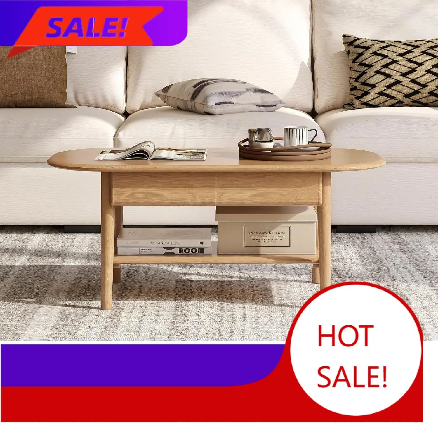 100% Solid Wood Coffee Table for Living Room, 2-Tier Coffee Table with 2 Drawers and Shelf Storage, Mid Century Modern Living Ro
100% Solid Wood Coffee Table for Living Room, 2-Tier Coffee Table with 2 Drawers and Shelf Storage, Mid Century Modern Living Ro
