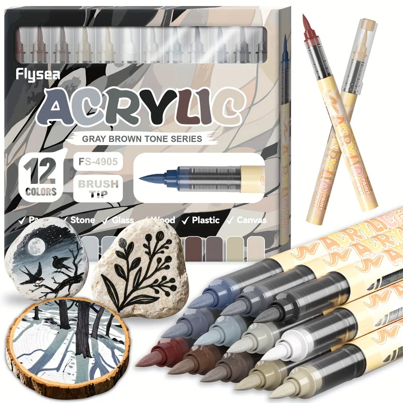 12 Colors Acrylic Paint Markers,Vibrant Color,Soft Brush Tip Water Based, Fine Tip Markers for Wood,Canvas,Rock Painting,Glass
12 Colors Acrylic Paint Markers,Vibrant Color,Soft Brush Tip Water Based, Fine Tip Markers for Wood,Canvas,Rock Painting,Glass