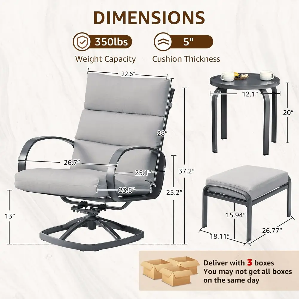 Patio Furniture Set, 5 Pieces Outdoor Swivel Rocker with Ottoman, High Back, Deep Seating with 5 Olefin Cushion, Patio Rocking
Patio Furniture Set, 5 Pieces Outdoor Swivel Rocker with Ottoman, High Back, Deep Seating with 5 Olefin Cushion, Patio Rocking