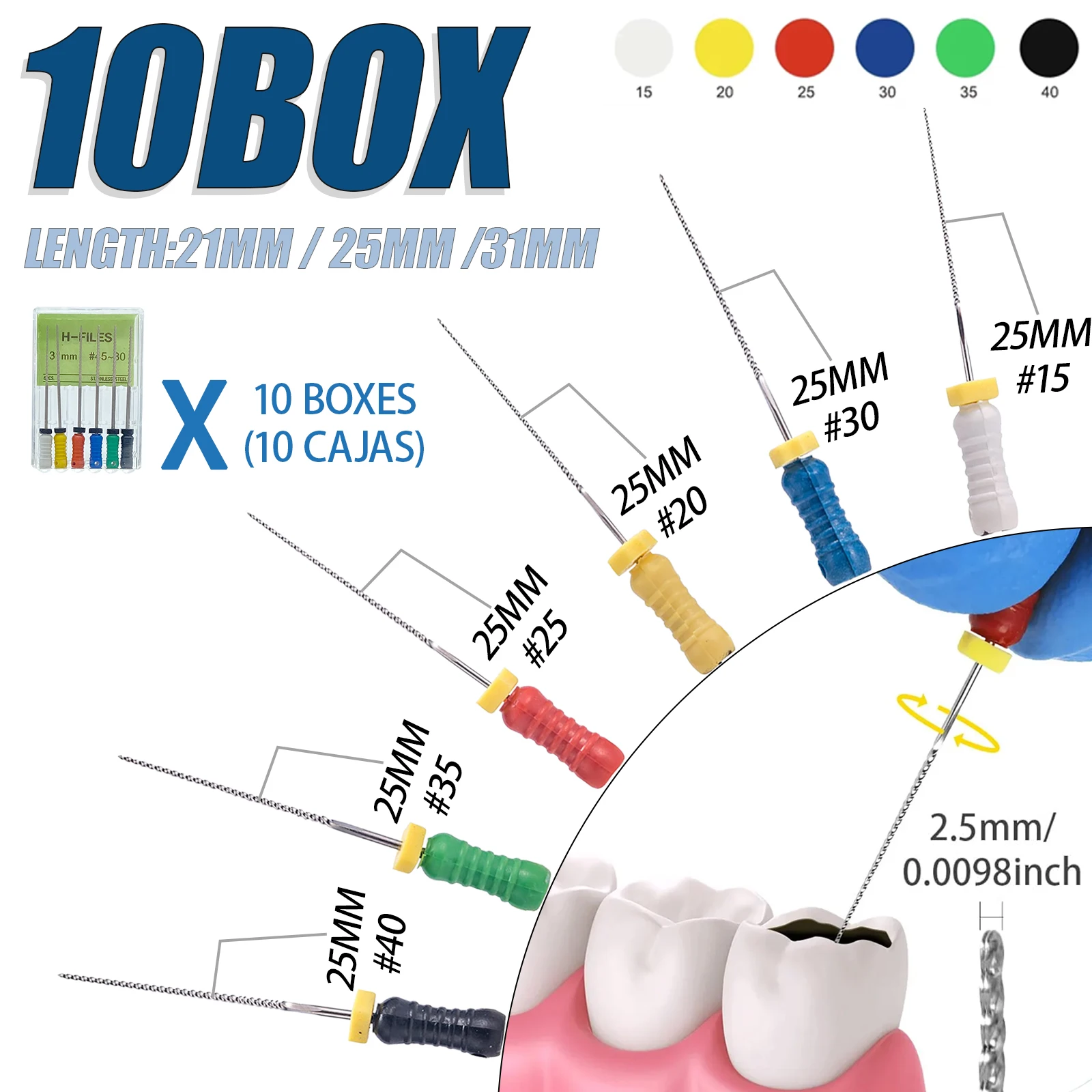 10 Packs Dental H Files Stainless Steel Endodontic Files 21mm 25mm 31mm Hand Use Root Canal Instruments Dentist Dentistry Tools
10 Packs Dental H Files Stainless Steel Endodontic Files 21mm 25mm 31mm Hand Use Root Canal Instruments Dentist Dentistry Tools