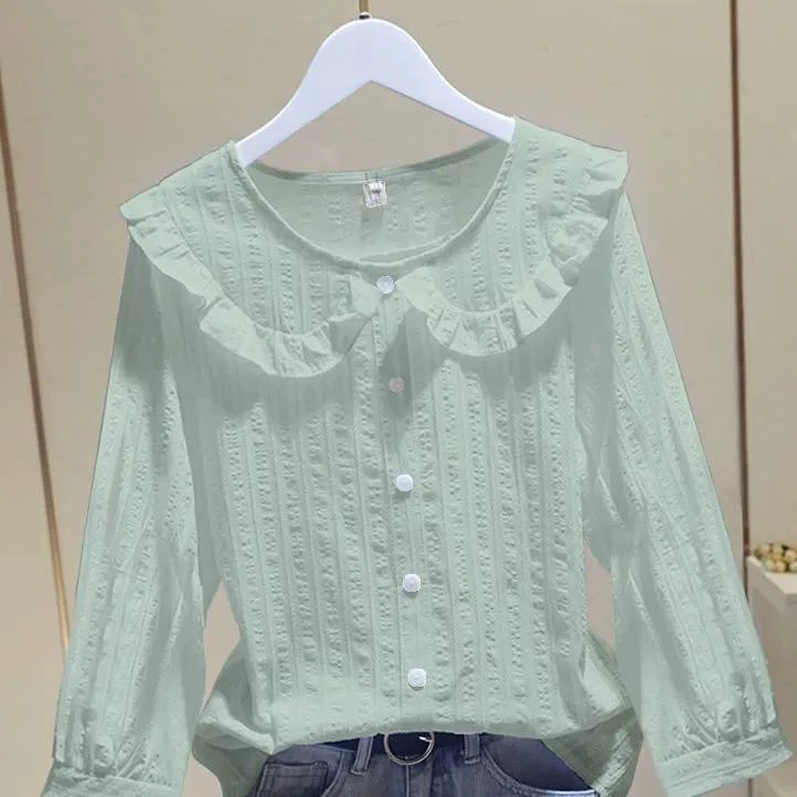 Pure Cotton Doll Collar Women's Shirt Short Sleeve Bubble Sleeve T-Shirt Summer New Style Lady Cotton Blouse Commute Style
Pure Cotton Doll Collar Women's Shirt Short Sleeve Bubble Sleeve T-Shirt Summer New Style Lady Cotton Blouse Commute Style