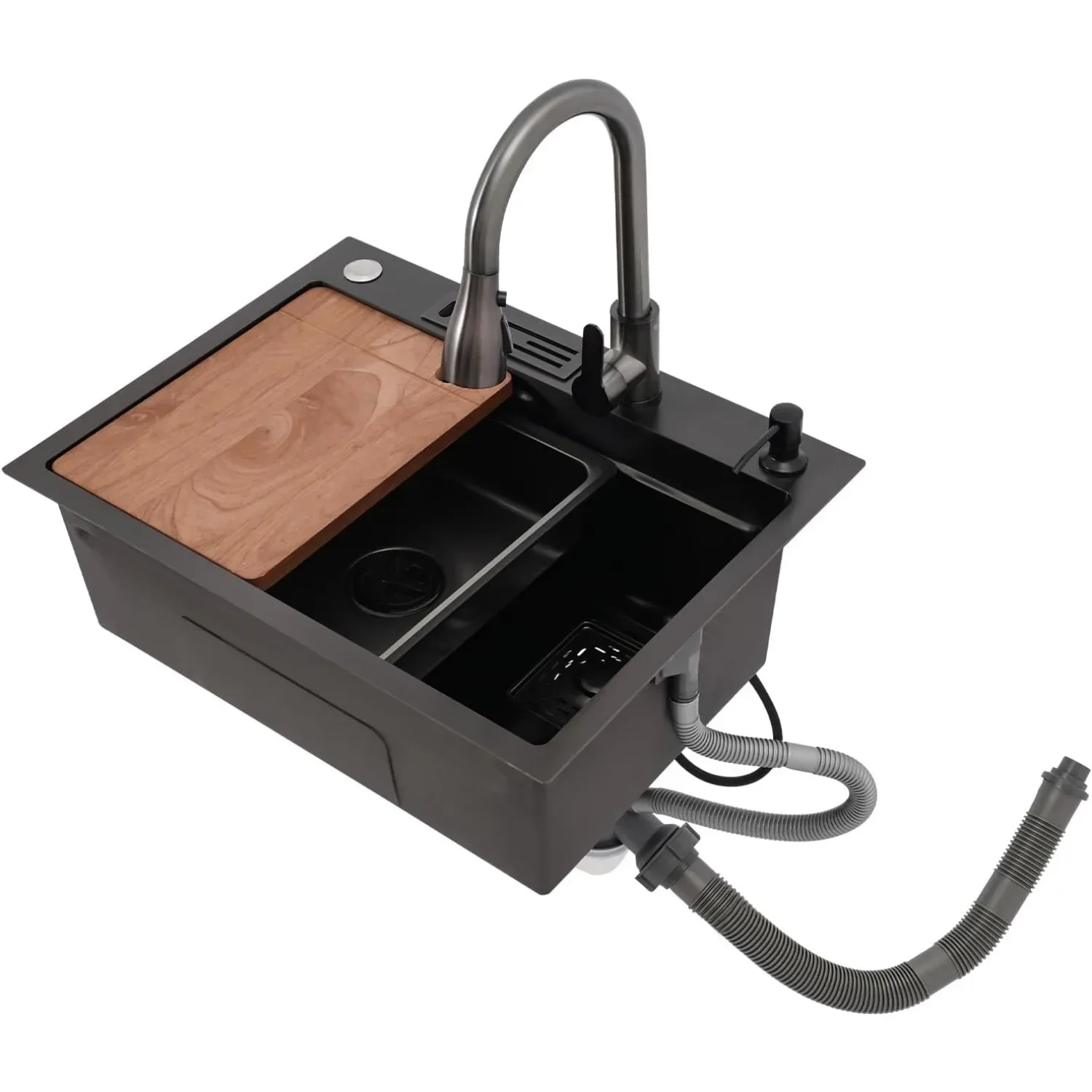 24 Inch Black Drop in Kitchen Sink Stainless Steel Single Bowl Bar Sink w/ Knife Holder and 360° Rotatable with Cutting Board
24 Inch Black Drop in Kitchen Sink Stainless Steel Single Bowl Bar Sink w/ Knife Holder and 360° Rotatable with Cutting Board