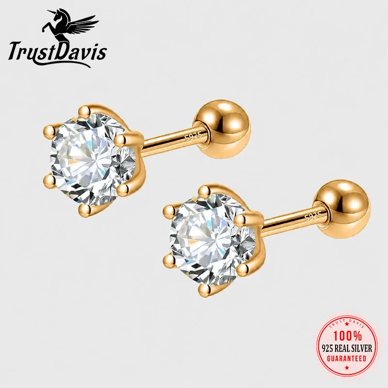 Trustdavis Real 925 Silver Fashion Gold Six Claw 3/4/5mm CZ Screw Stud Earrings for Women Daily Wear Fine Jewelry Gift DA2712
Trustdavis Real 925 Silver Fashion Gold Six Claw 3/4/5mm CZ Screw Stud Earrings for Women Daily Wear Fine Jewelry Gift DA2712