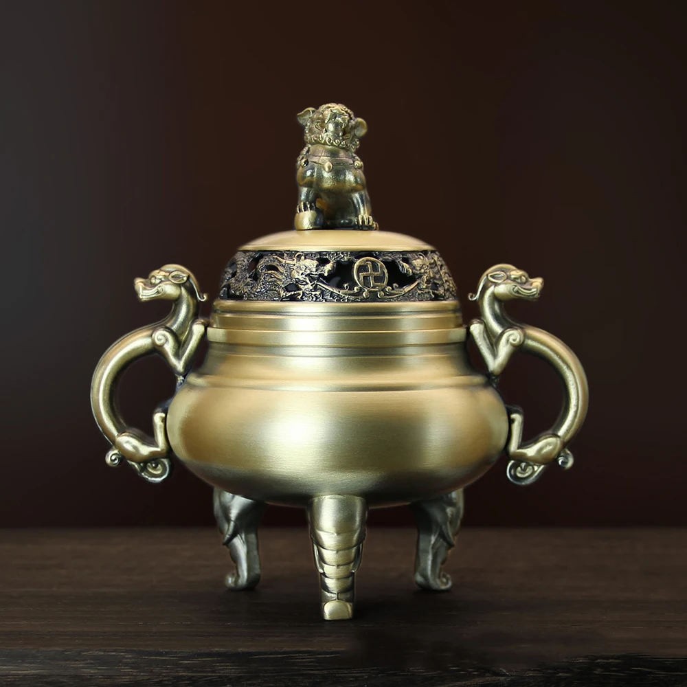 copper elephant foot dragon-phoenix incense burner, Retro 3-legged brass aroma burner with lid, Home fragrance ornaments
copper elephant foot dragon-phoenix incense burner, Retro 3-legged brass aroma burner with lid, Home fragrance ornaments