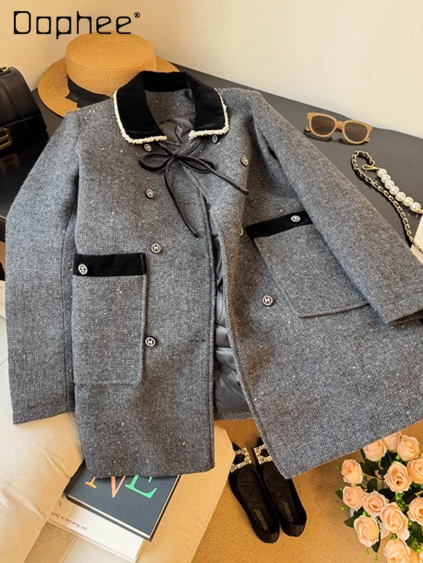 Korean Chic Lapel Tweed Down Jackets for Women Winter New Sweet Bow Single-Breasted Down Liner Wool Coat Thick Outerwear Female
Korean Chic Lapel Tweed Down Jackets for Women Winter New Sweet Bow Single-Breasted Down Liner Wool Coat Thick Outerwear Female
