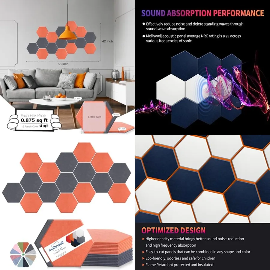 Hexagon Acoustic Panels 14x12 - Reduce Echo Reverb, Noise Blocking Wall Tiles for Studio Home Office, Moon Gray Orange Sound Ab
Hexagon Acoustic Panels 14x12 - Reduce Echo Reverb, Noise Blocking Wall Tiles for Studio Home Office, Moon Gray Orange Sound Ab