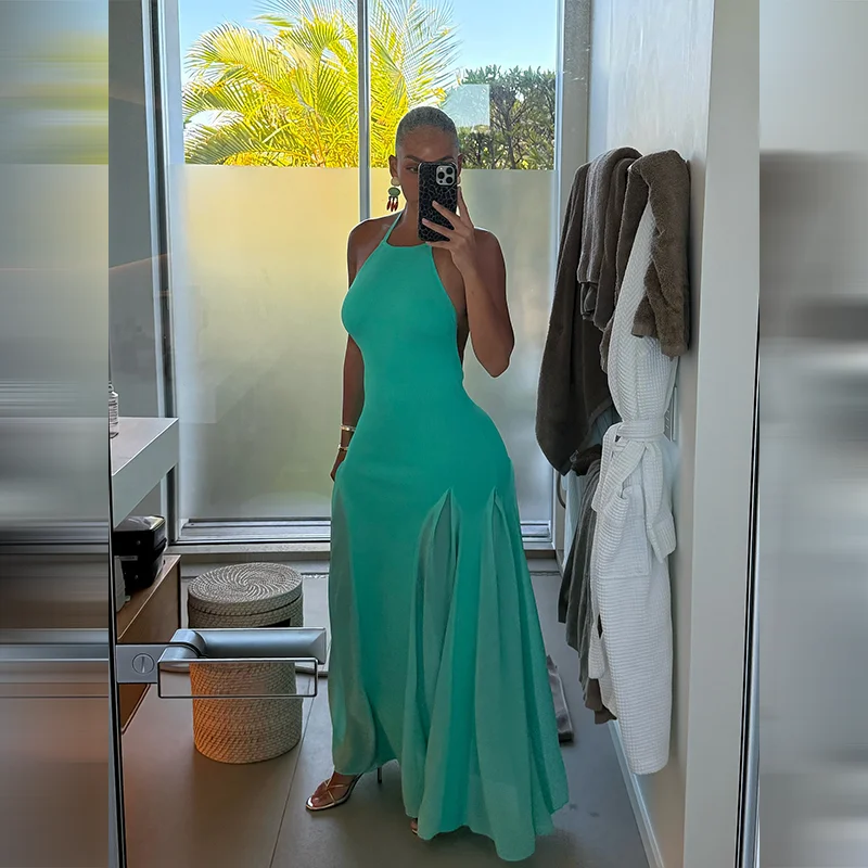 Elegant Turquoise Halter Neck Mermaid Maxi Dress Chic Sleeveless Backless Bodycon Gown 2026 New Formal Summer Vacation Vestidos
Elegant Turquoise Halter Neck Mermaid Maxi Dress Chic Sleeveless Backless Bodycon Gown 2026 New Formal Summer Vacation Vestidos