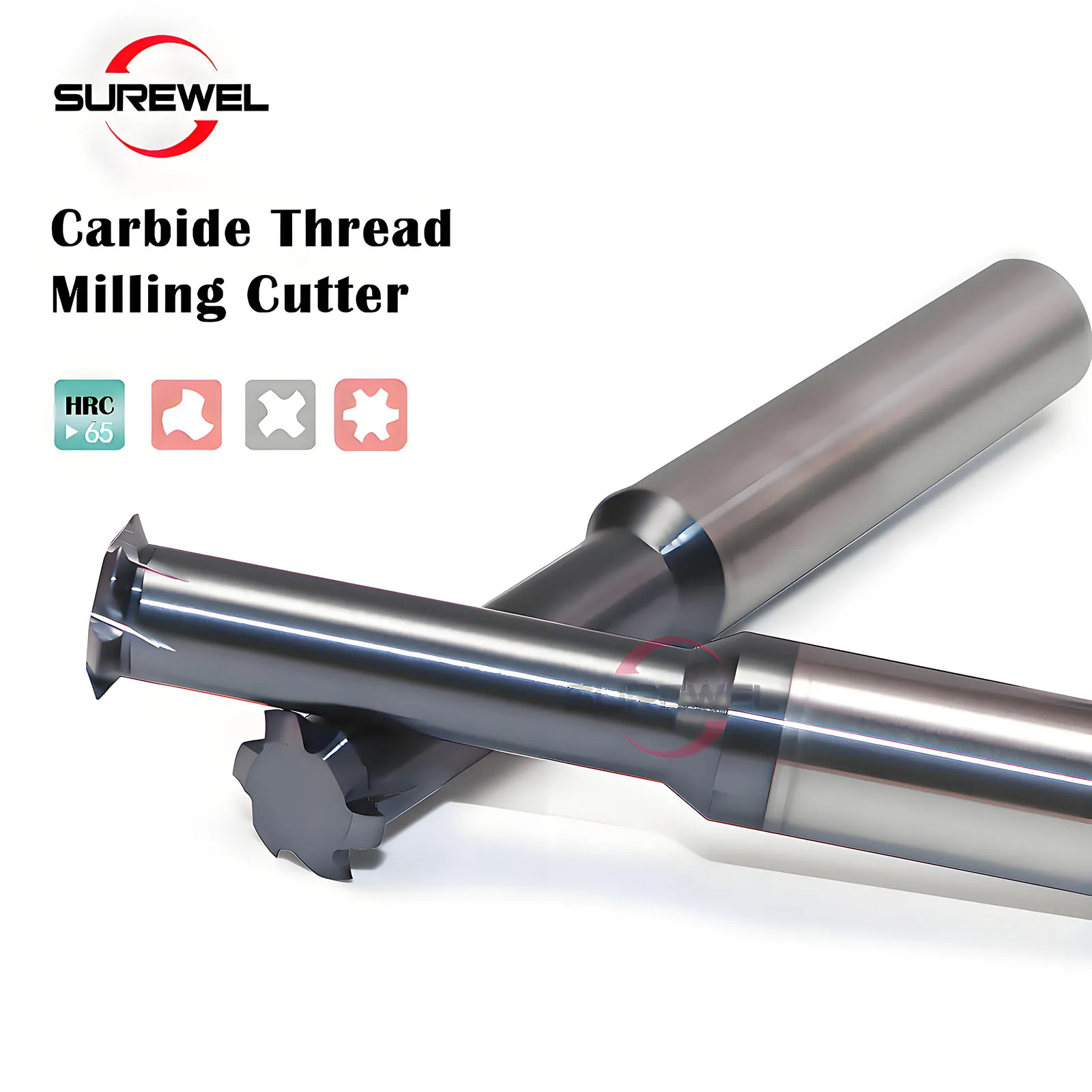 SUREWEL 1 Tooth Carbide milling thread endmill HRC65 m6 m10 m16 coat cnc thread cutter
SUREWEL 1 Tooth Carbide milling thread endmill HRC65 m6 m10 m16 coat cnc thread cutter