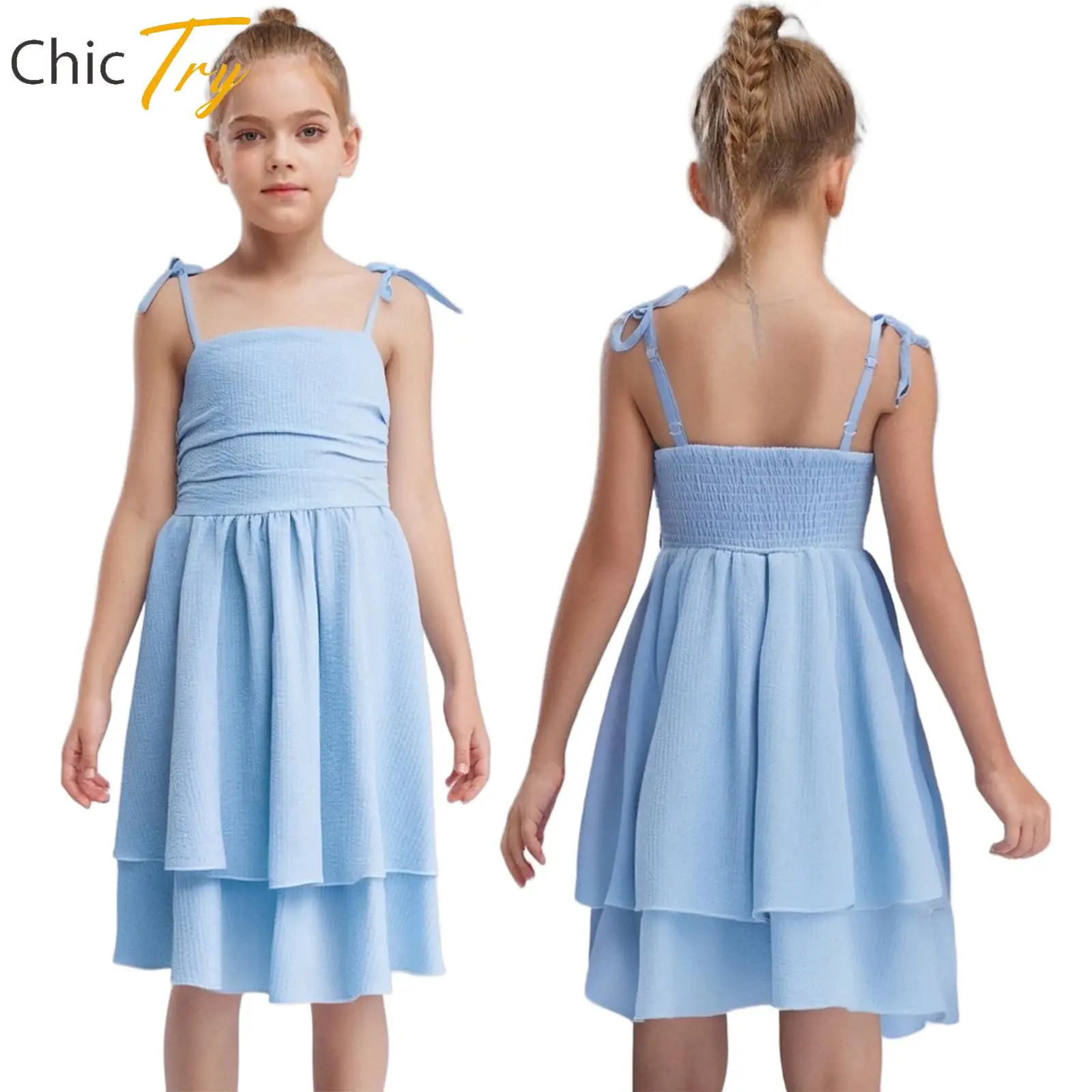 New Girls Smocked Back Double-Layer Dress Bowknot Adjustable Spaghetti Straps A-Line Fashion Dresses for Birthday Party Wedding
New Girls Smocked Back Double-Layer Dress Bowknot Adjustable Spaghetti Straps A-Line Fashion Dresses for Birthday Party Wedding