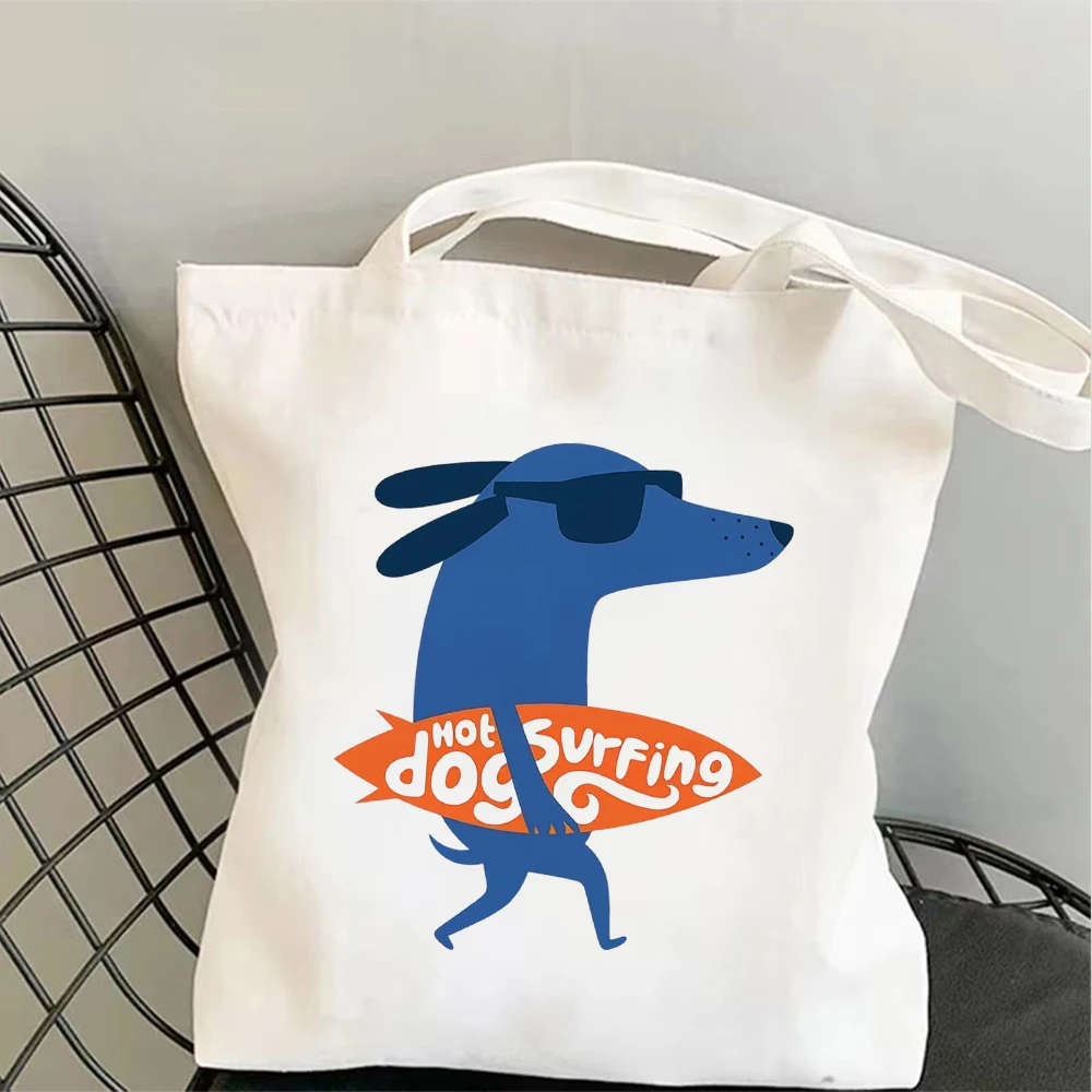 Funny Hot Dog Surfing Canvas Tote Bag Cute Puppy Graphic Shoulder Handbag Large Capacity Casual Eco Reusable Shopper Bags Women
Funny Hot Dog Surfing Canvas Tote Bag Cute Puppy Graphic Shoulder Handbag Large Capacity Casual Eco Reusable Shopper Bags Women
