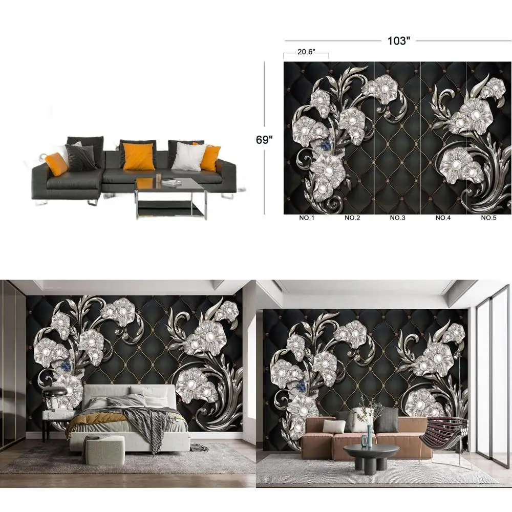 Элегантная фреска с рельефным цветочным узором и жемчугом, 103x69 см, для декора спальни
Элегантная фреска с рельефным цветочным узором и жемчугом, 103x69 см, для декора спальни