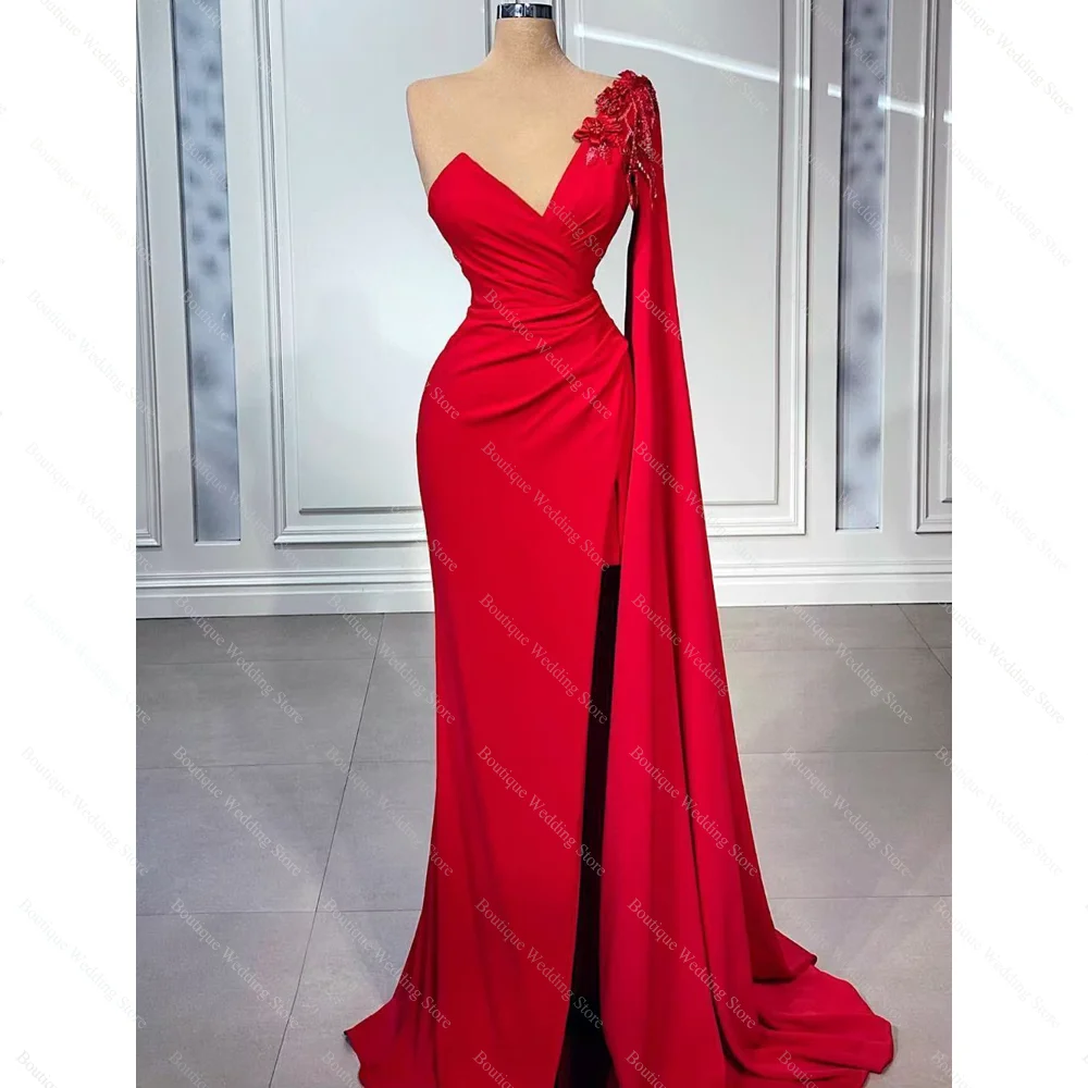Elegant Red Mermaid Evening Dresses One-Shoulder Flower Party Gowns Fashion Beads Floor Length Side Slit Prom Dresses 2025
Elegant Red Mermaid Evening Dresses One-Shoulder Flower Party Gowns Fashion Beads Floor Length Side Slit Prom Dresses 2025