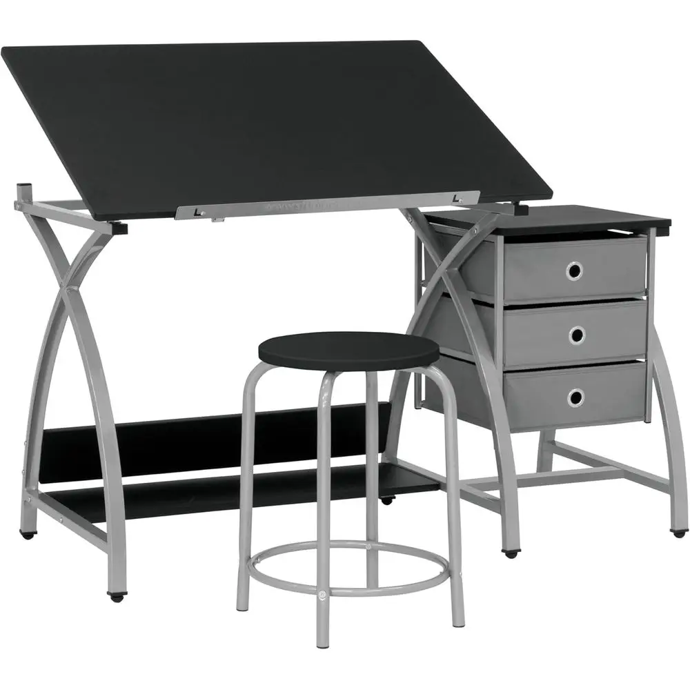Comet Centerpiece Table and Stool Set with Storage, Adjustable Top, Silver/Black
Comet Centerpiece Table and Stool Set with Storage, Adjustable Top, Silver/Black