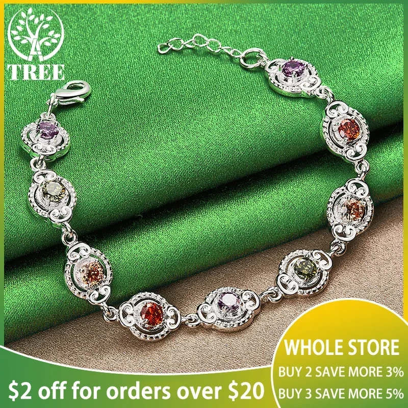 ALITREE 925 Sterling Silver Bracelet Round Colored Zircon Crystal Chain Bracelets For Women's Party Wedding Fashion Jewelry Gift
ALITREE 925 Sterling Silver Bracelet Round Colored Zircon Crystal Chain Bracelets For Women's Party Wedding Fashion Jewelry Gift
