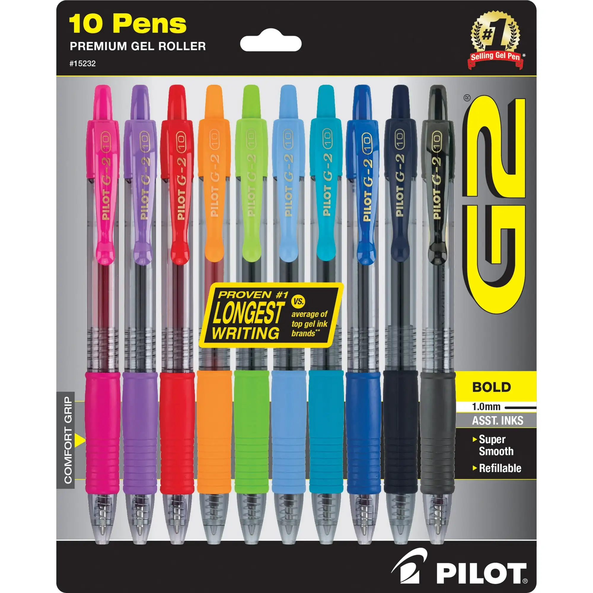 Pilot G2 Premium Retractable Gel Ink Rolling Ball Pens, Bold Point, Assorted Ink, 10 Count
Pilot G2 Premium Retractable Gel Ink Rolling Ball Pens, Bold Point, Assorted Ink, 10 Count