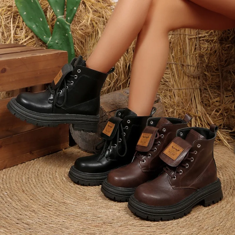 Thick-soled Short Boots for Women 2025 Autumn New Style Lace-up Round Toe British-style Large-sized Slimming Women's Boots,36-42
Thick-soled Short Boots for Women 2025 Autumn New Style Lace-up Round Toe British-style Large-sized Slimming Women's Boots,36-42
