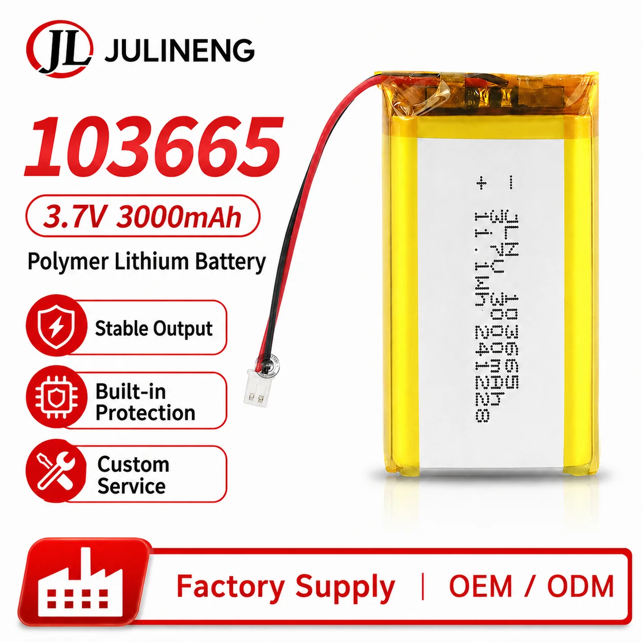 103665 Rechargeable Polymer Lithium Battery 3.7V 3000mAh 1.25 2Pin Plug 1-20PCS for Speaker LED Digital Device
103665 Rechargeable Polymer Lithium Battery 3.7V 3000mAh 1.25 2Pin Plug 1-20PCS for Speaker LED Digital Device