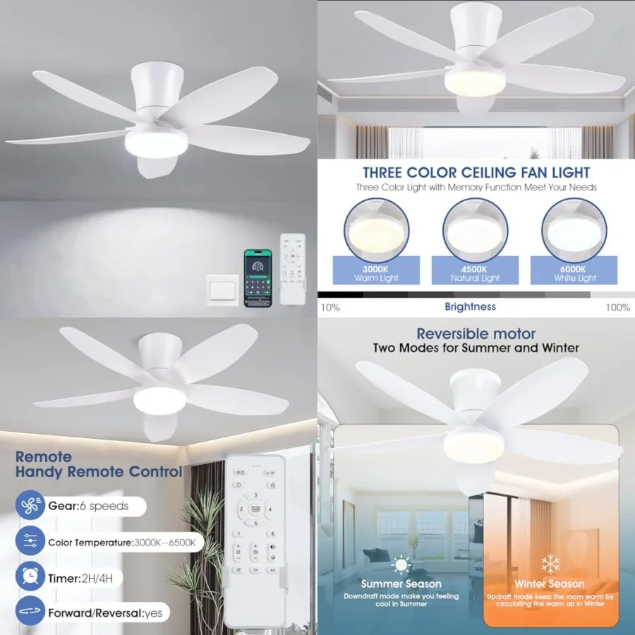Ceiling Fans with Lights-36 Low Profile Ceiling Fan with Light and Remote/APP Control, Flush Mount, DC Reversible, LED Dimmable
Ceiling Fans with Lights-36 Low Profile Ceiling Fan with Light and Remote/APP Control, Flush Mount, DC Reversible, LED Dimmable