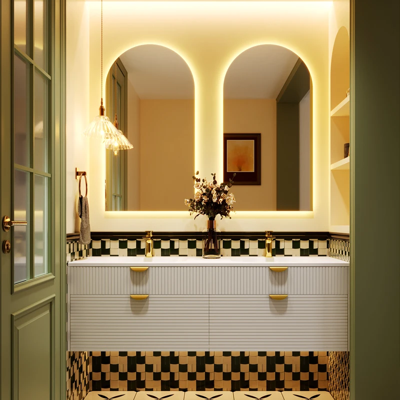 French cream bathroom cabinet combined with rock plate integrated artificial stone seamless bathroom washstand wash hands
French cream bathroom cabinet combined with rock plate integrated artificial stone seamless bathroom washstand wash hands